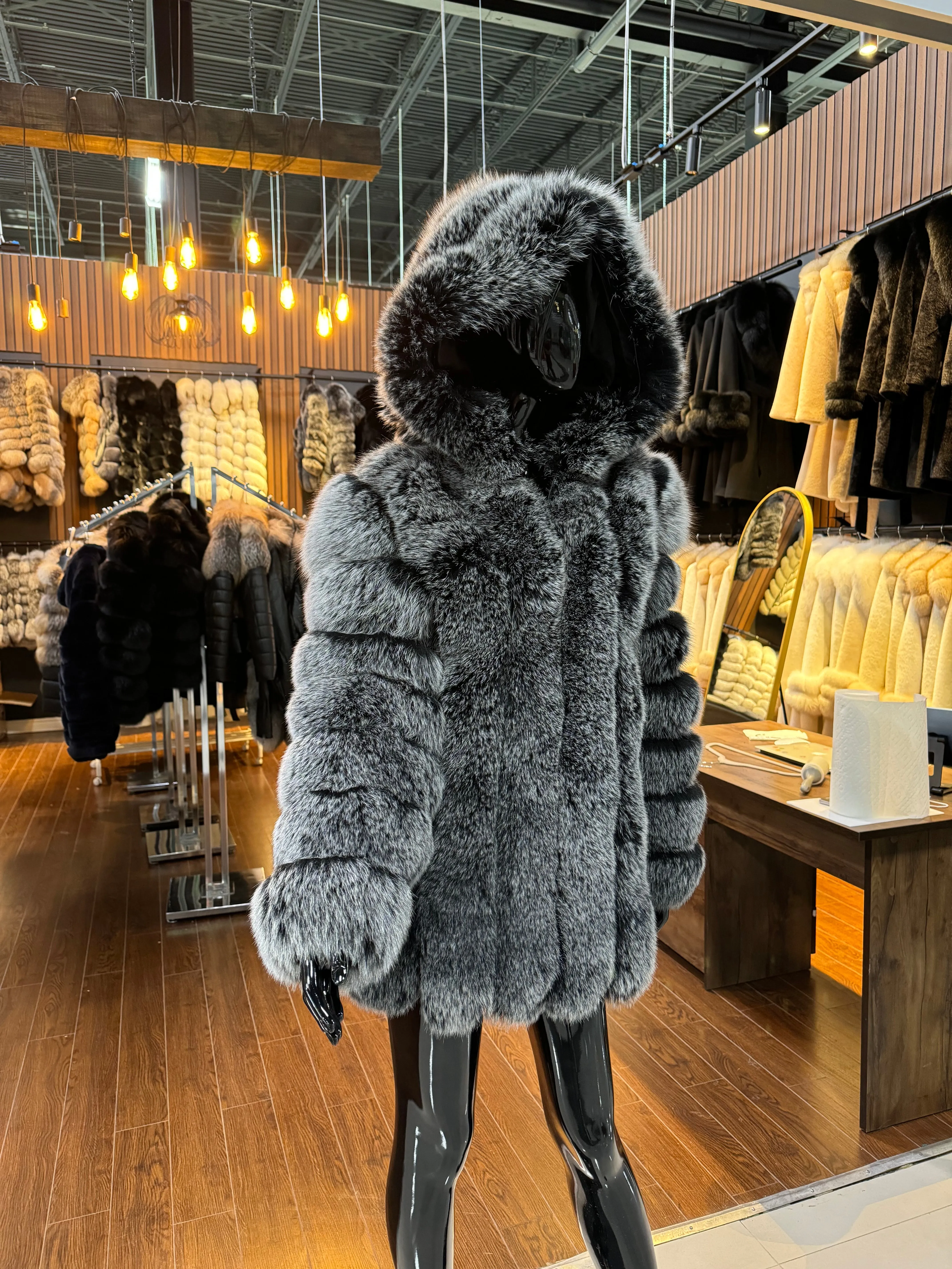 Woman Gray Fox Fur Coat