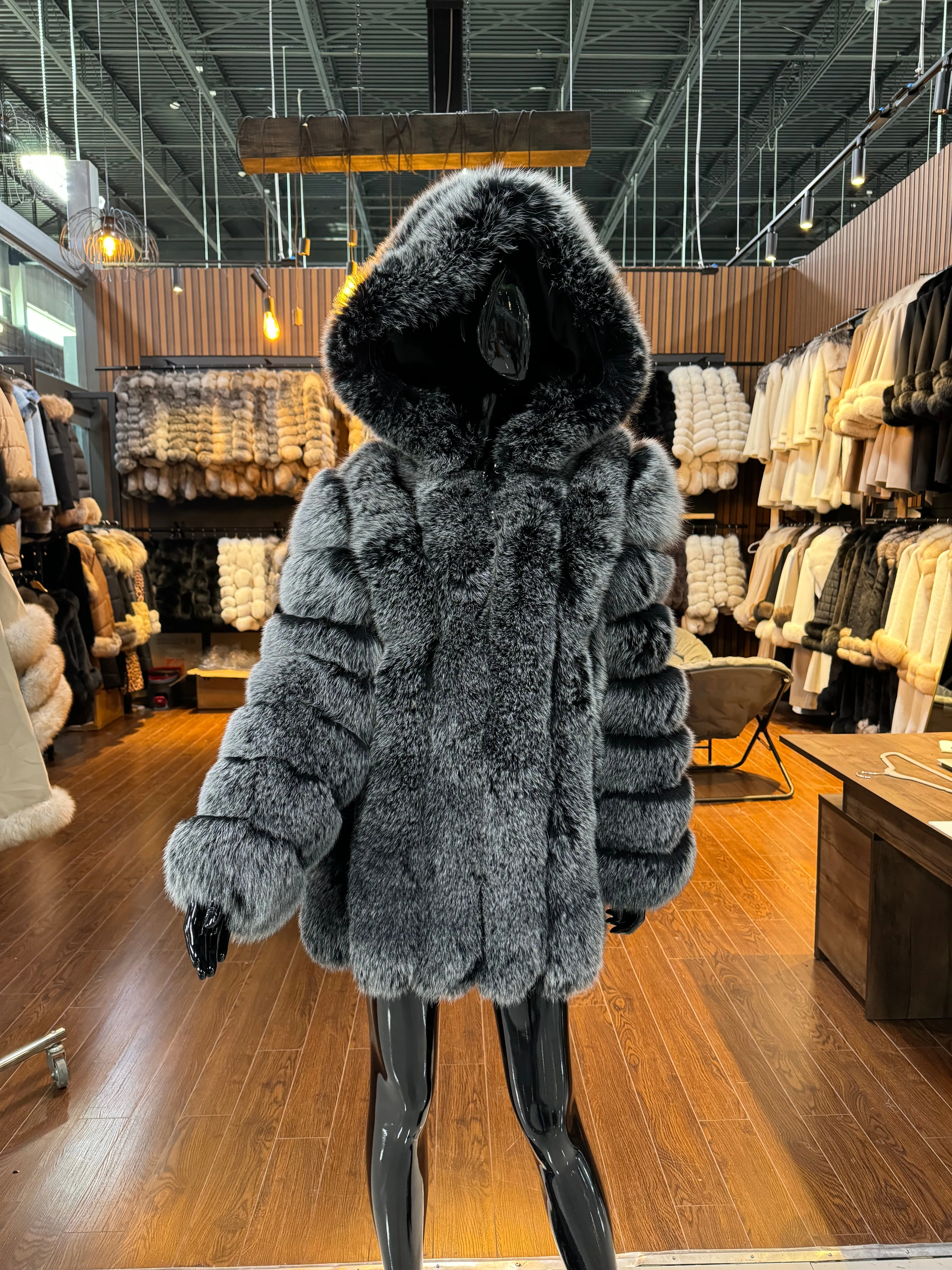 Woman Gray Fox Fur Coat