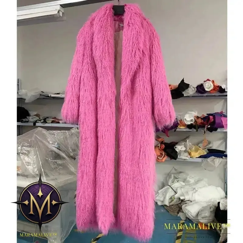 Women Imitation Sheep Faux Fur Long Coat Cardigan Thermal Loose Slim Fit Plush Coats Female Jacket Autumn Winter Furry Outerwear
