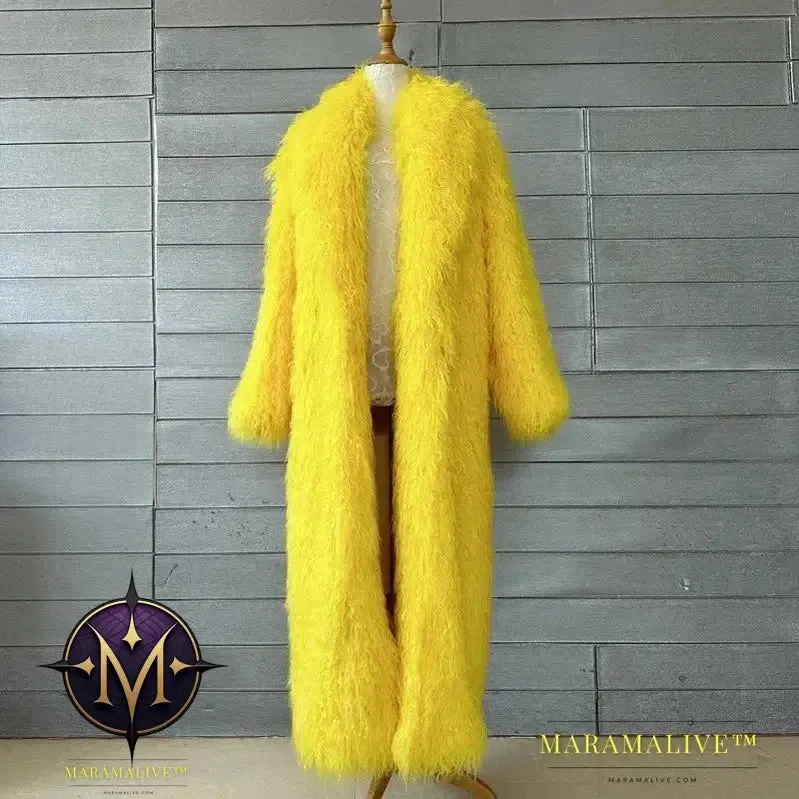 Women Imitation Sheep Faux Fur Long Coat Cardigan Thermal Loose Slim Fit Plush Coats Female Jacket Autumn Winter Furry Outerwear