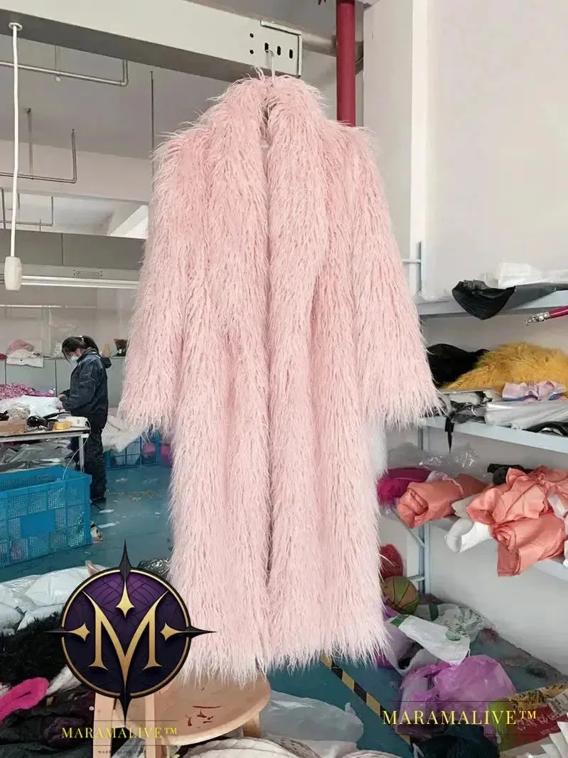 Women Imitation Sheep Faux Fur Long Coat Cardigan Thermal Loose Slim Fit Plush Coats Female Jacket Autumn Winter Furry Outerwear