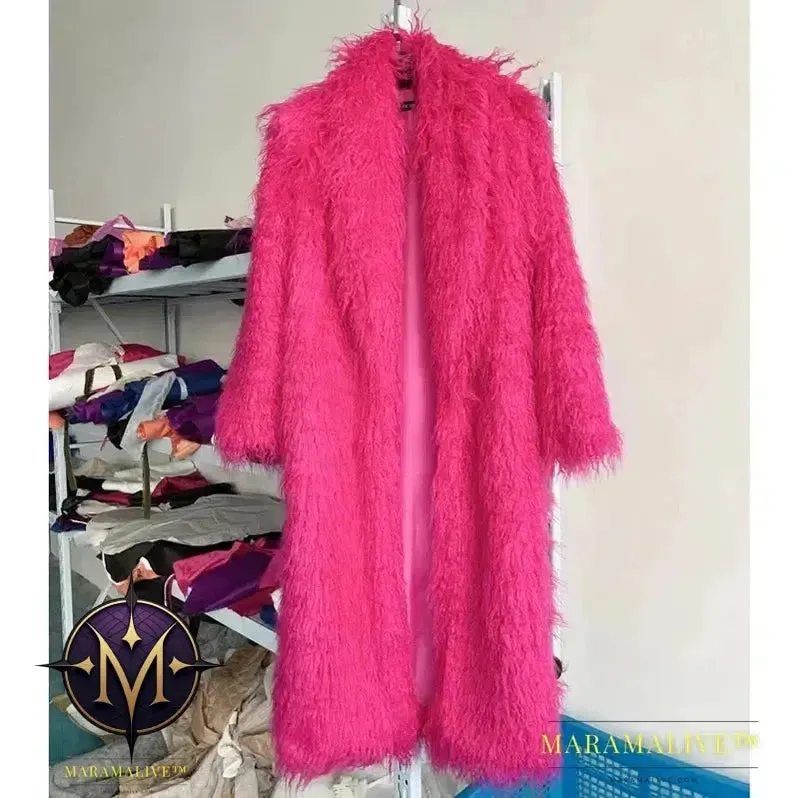 Women Imitation Sheep Faux Fur Long Coat Cardigan Thermal Loose Slim Fit Plush Coats Female Jacket Autumn Winter Furry Outerwear