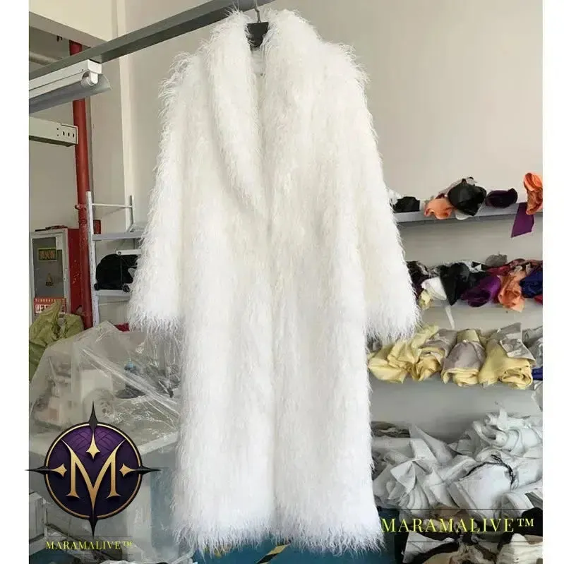 Women Imitation Sheep Faux Fur Long Coat Cardigan Thermal Loose Slim Fit Plush Coats Female Jacket Autumn Winter Furry Outerwear