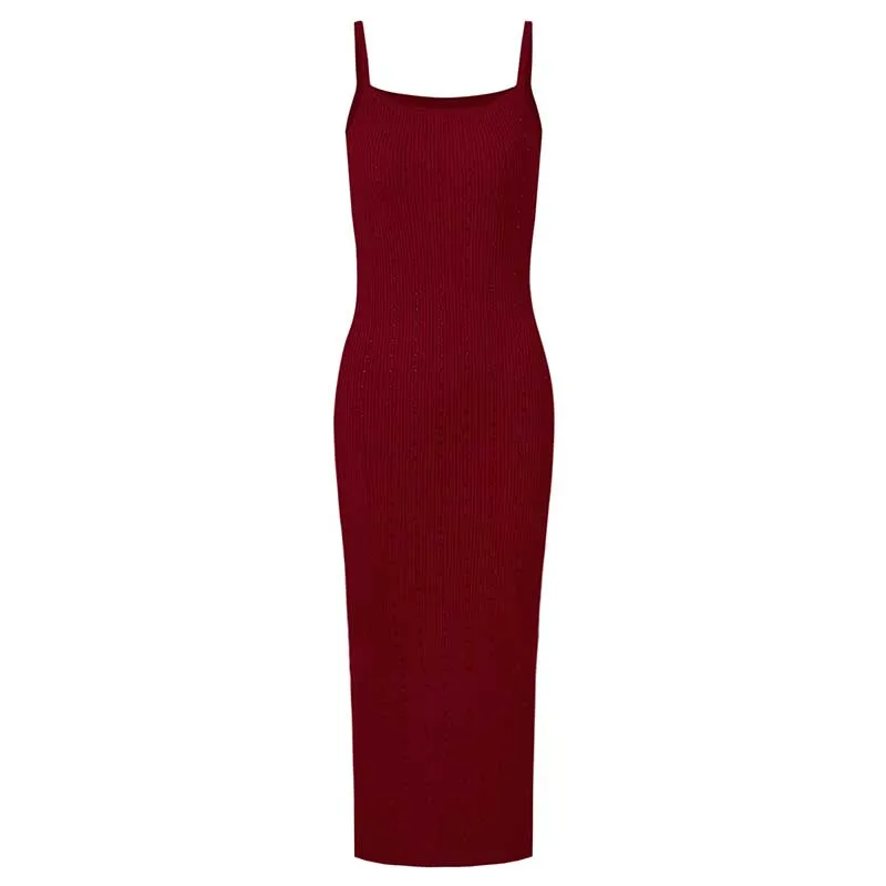 Women Knitted Crop Top   Sleeveless Midi Dress Set Two Pieces Suit