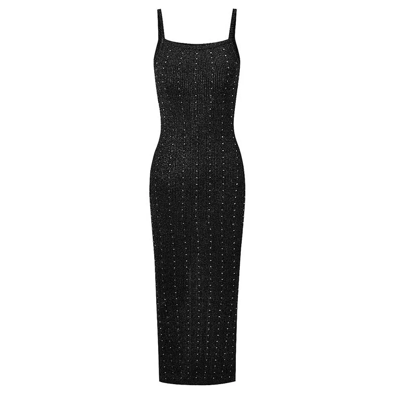 Women Knitted Crop Top   Sleeveless Midi Dress Set Two Pieces Suit