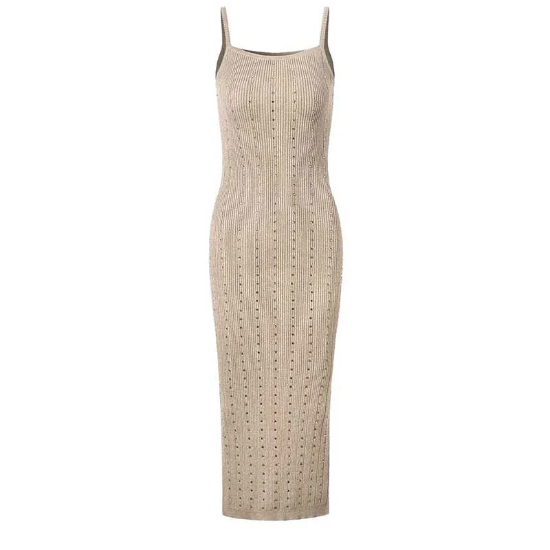 Women Knitted Crop Top   Sleeveless Midi Dress Set Two Pieces Suit