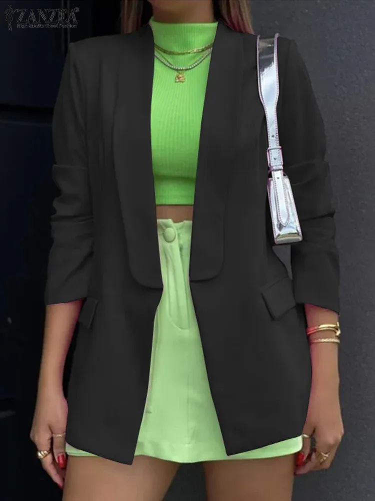 Women Office Long Sleeve Jacket Fashion Lapel Neck Blazers Solid Formal OL Suit Elegant