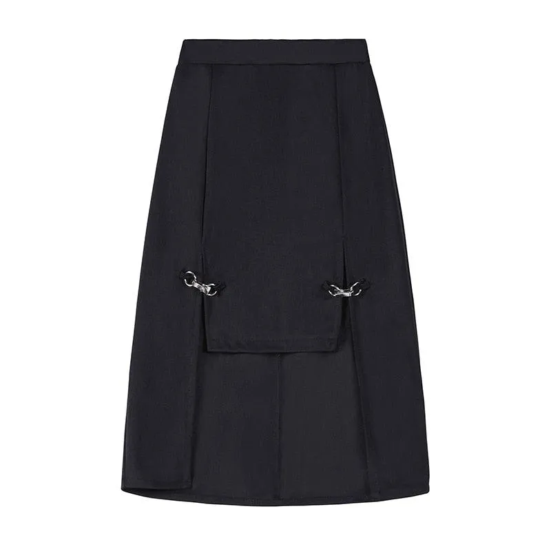 Women Punk Style High Waist Skirt Dark Academia Black Skirts Hip Hop Mall Goth Streetwear Split Ruched Midi Skirts Clubwear 2021