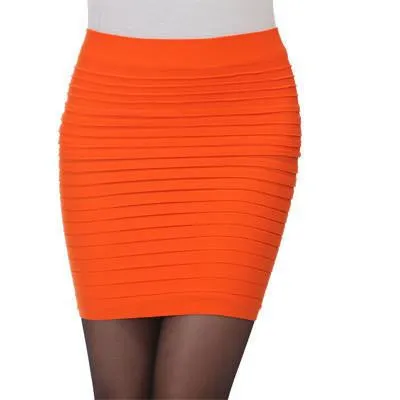 Women Skirts High Waist Candy Color Plus Size Elastic Pleated Short Skirt
