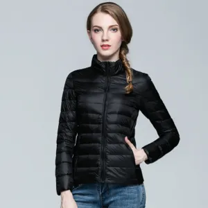Women Ultra Light Down Jacket Winter Duck Down Jackets Women Slim Long Sleeve Parka Zipper Coats Pockets Solid