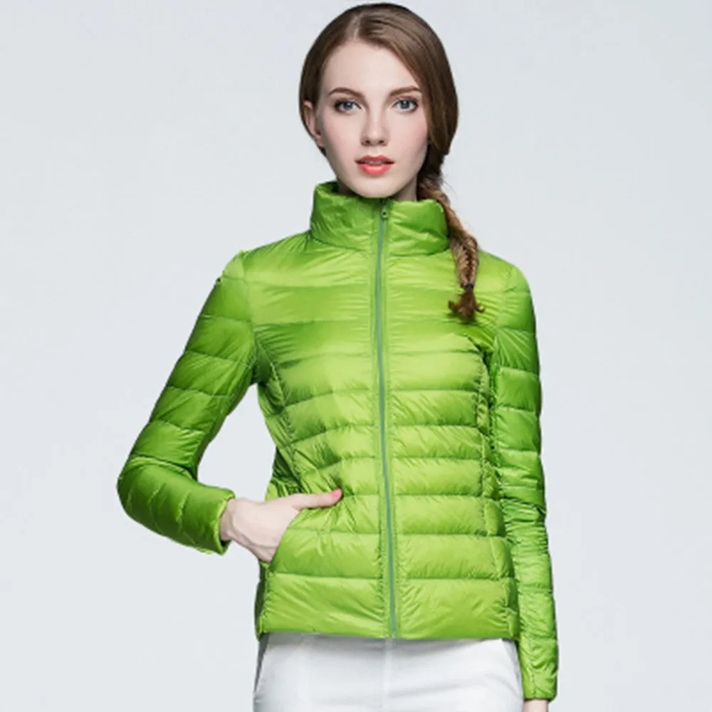 Women Ultra Light Down Jacket Winter Duck Down Jackets Women Slim Long Sleeve Parka Zipper Coats Pockets Solid
