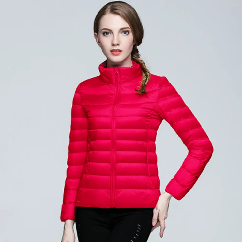 Women Ultra Light Down Jacket Winter Duck Down Jackets Women Slim Long Sleeve Parka Zipper Coats Pockets Solid