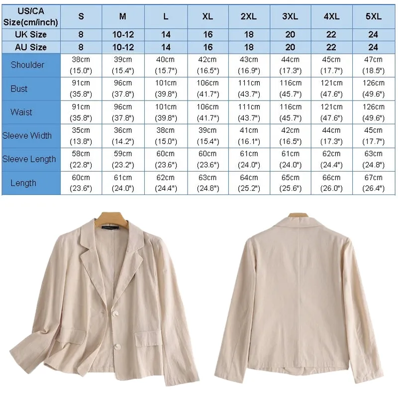 Women Work OL Blazer Full Sleeve Lapel Cotton Jackets