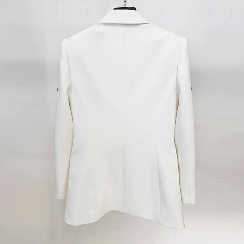 Women's Bat-Beading Embellished Blazer One Button Coat In White