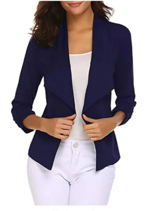 Womens Blazer Casual Open Front Work Office Blazer Jacket 3/4 Sleeve Lapel Coats with Removable Shoulder Pads