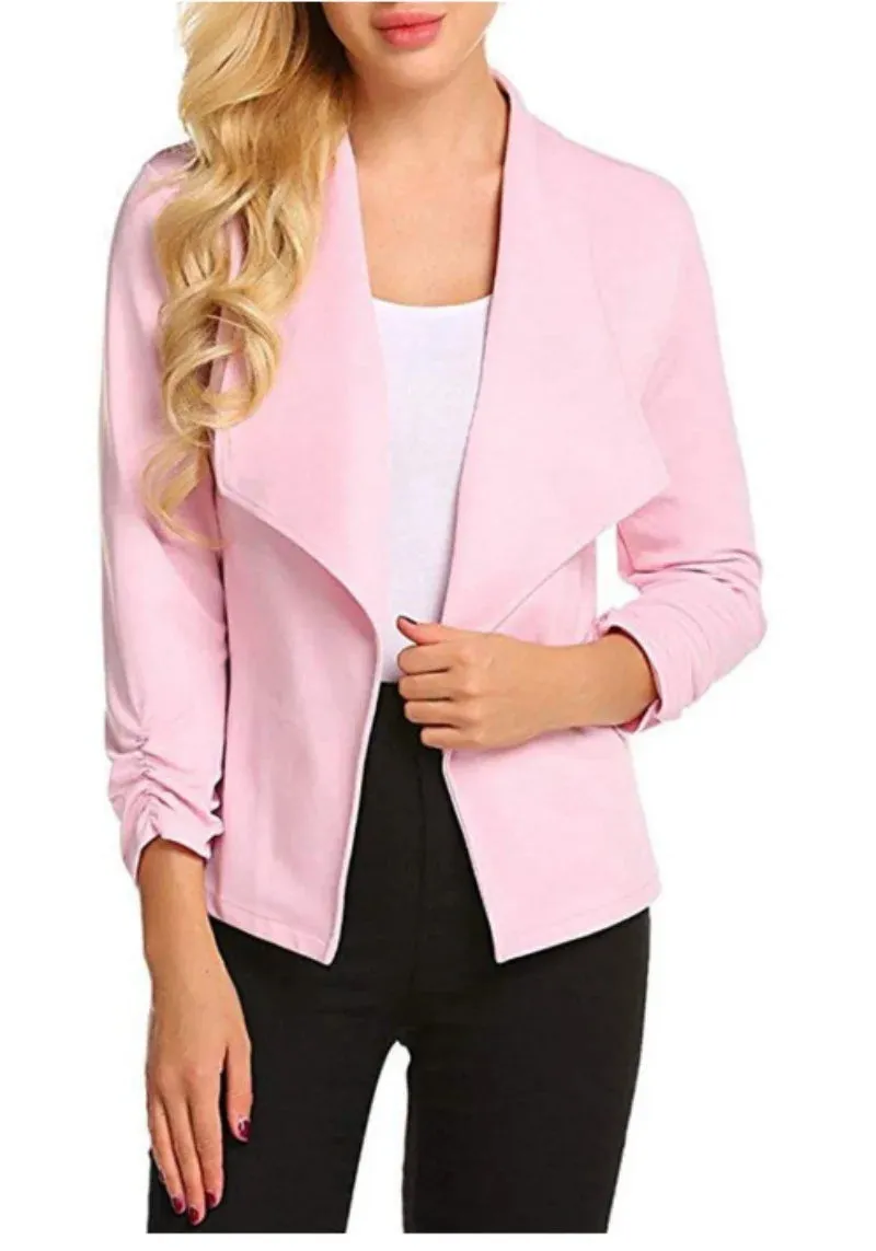 Womens Blazer Casual Open Front Work Office Blazer Jacket 3/4 Sleeve Lapel Coats with Removable Shoulder Pads