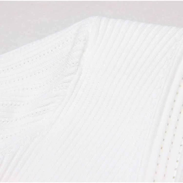 Women's Button-embellished Knitted Dress V-neck Mini Dress in White