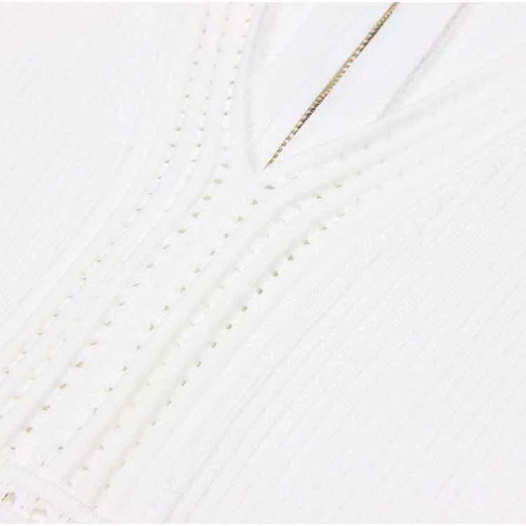 Women's Button-embellished Knitted Dress V-neck Mini Dress in White