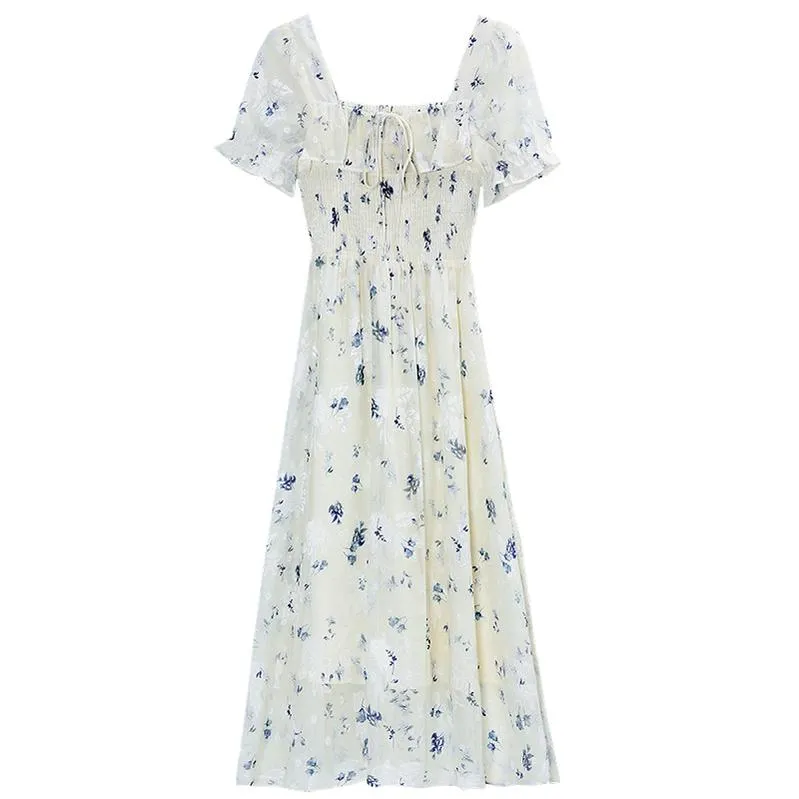 Women's Elastic-Waisted Floral Tea Tea Dress for Summer Fun