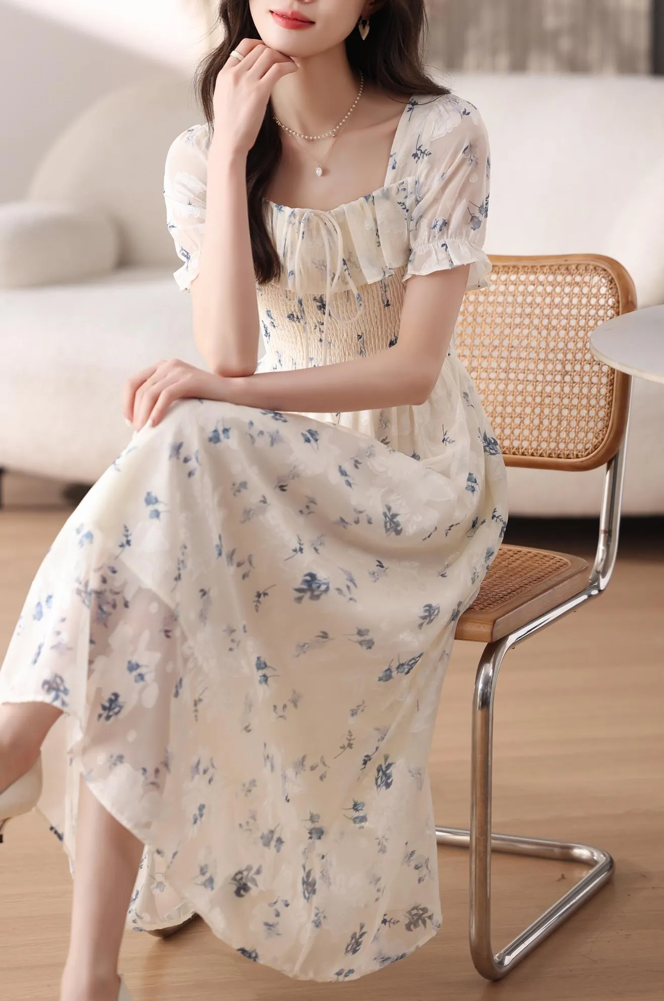 Women's Elastic-Waisted Floral Tea Tea Dress for Summer Fun