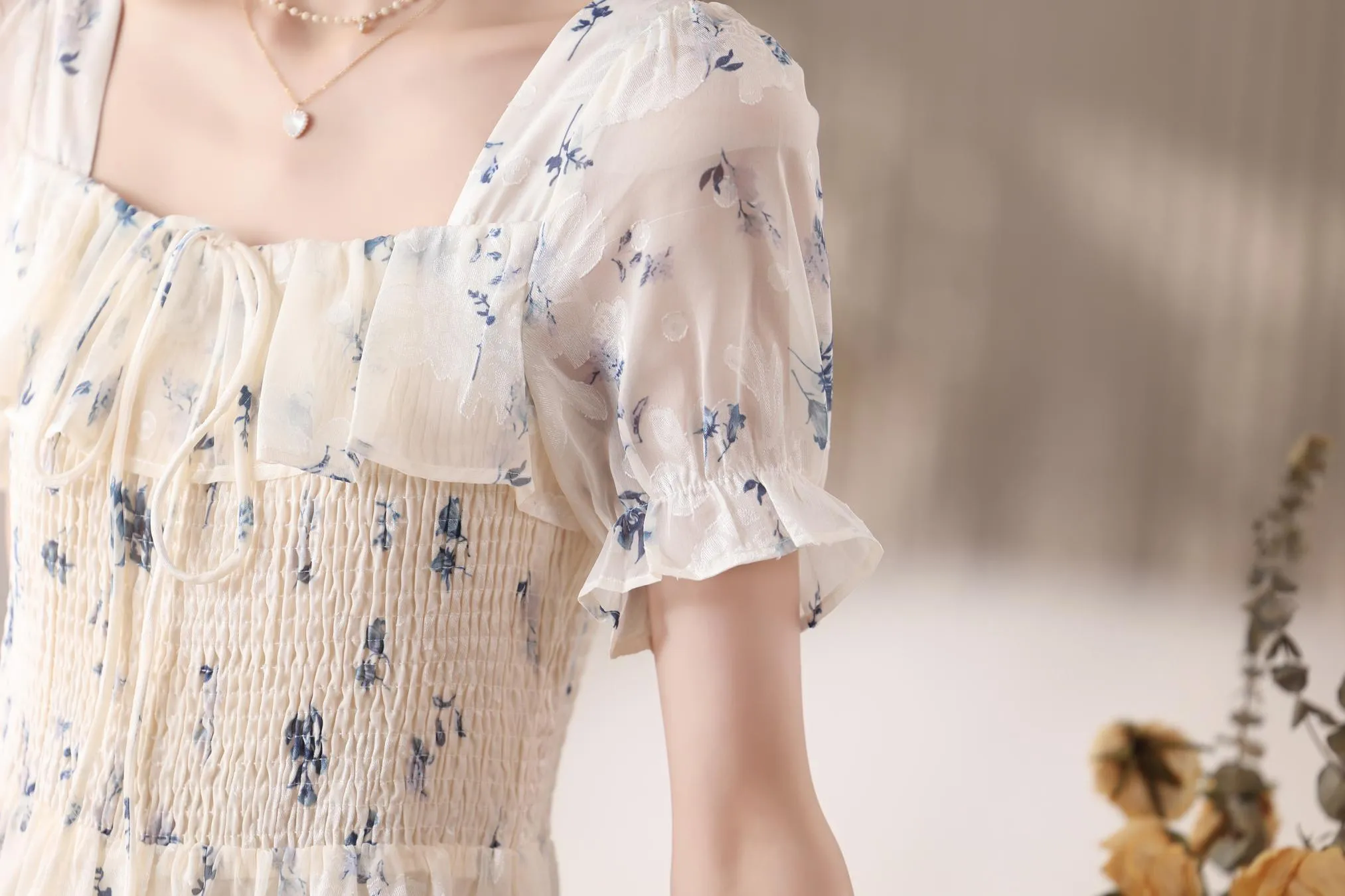 Women's Elastic-Waisted Floral Tea Tea Dress for Summer Fun