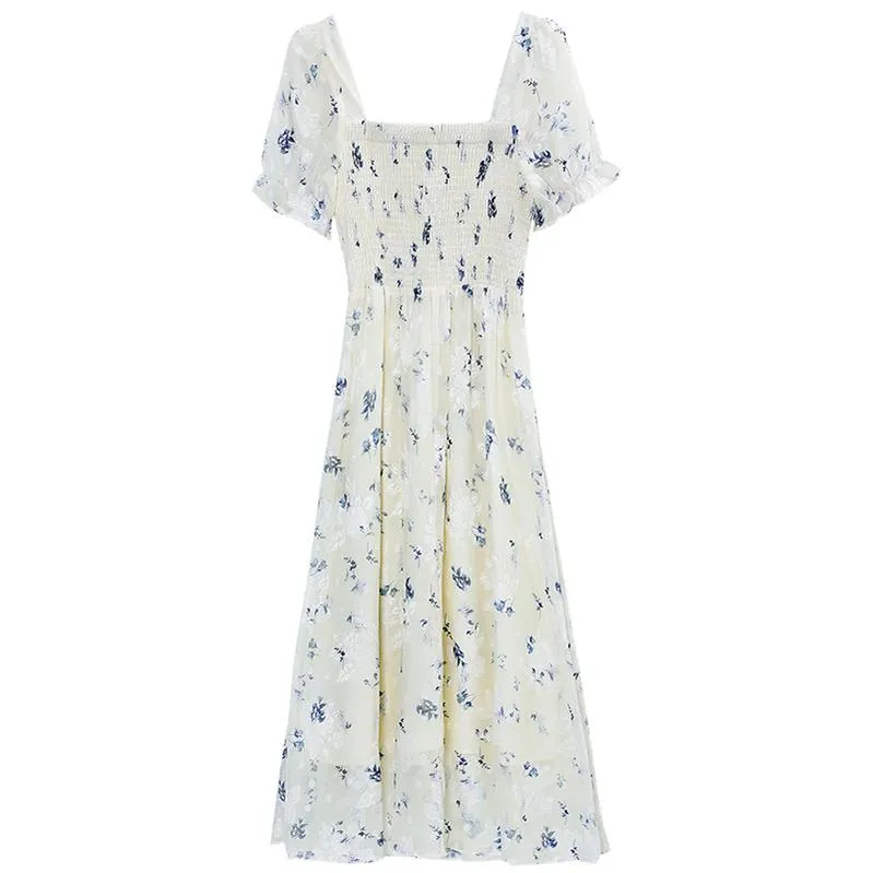 Women's Elastic-Waisted Floral Tea Tea Dress for Summer Fun