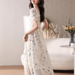 Women's Elastic-Waisted Floral Tea Tea Dress for Summer Fun