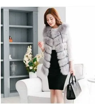 Women's faux fur vest coats Warm Fox Fur Silver Women Coat