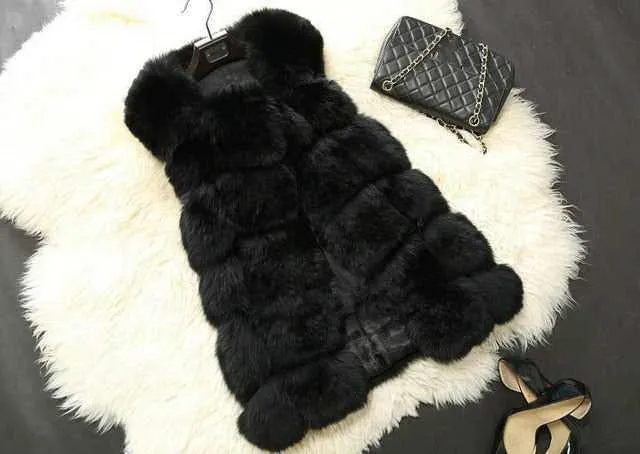 Women's faux fur vest coats Warm Fox Fur Silver Women Coat