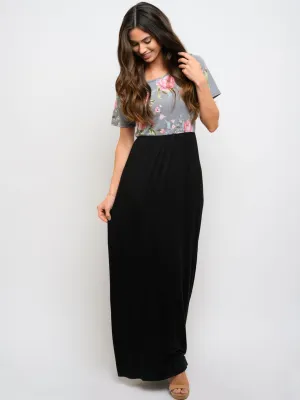 WOMEN'S FLORAL CONTRAST WITH POCKETS MAXI DRESS