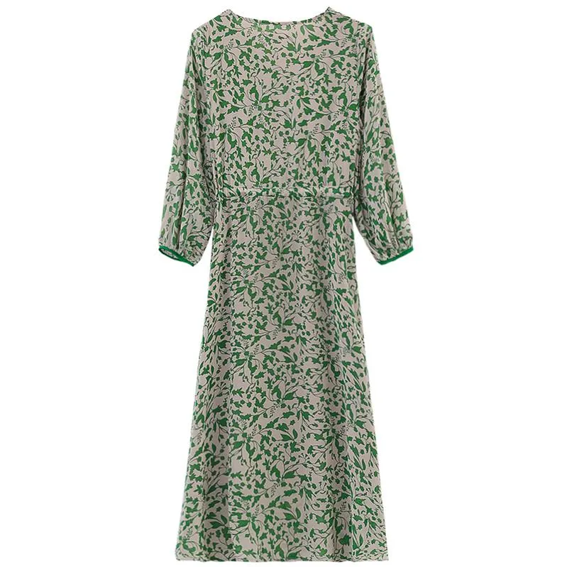 Women's Knee-length Tea Dress with Floral Print and Tie Detail