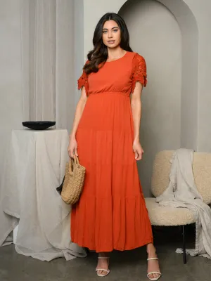 WOMEN'S SHORT LACE SLEEVE MAXI DRESS