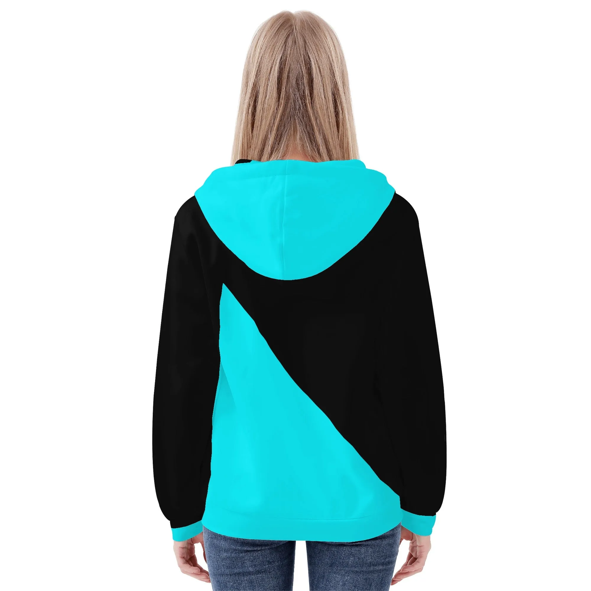 Womens Teal & Black Asymmetrical Zip Up Hoodie