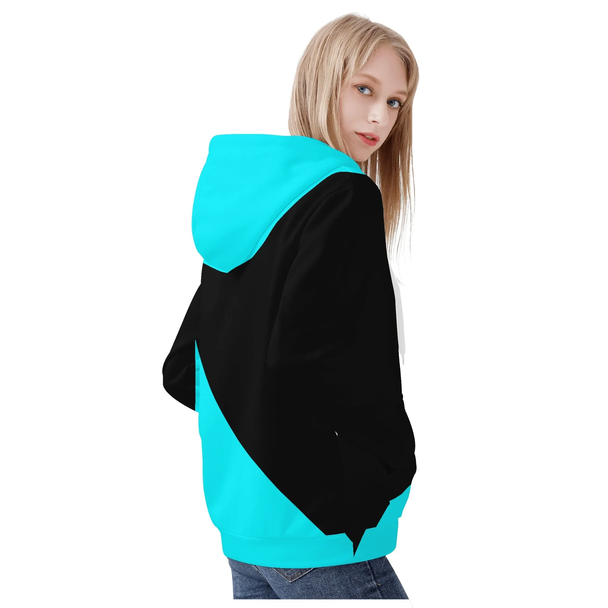 Womens Teal & Black Asymmetrical Zip Up Hoodie