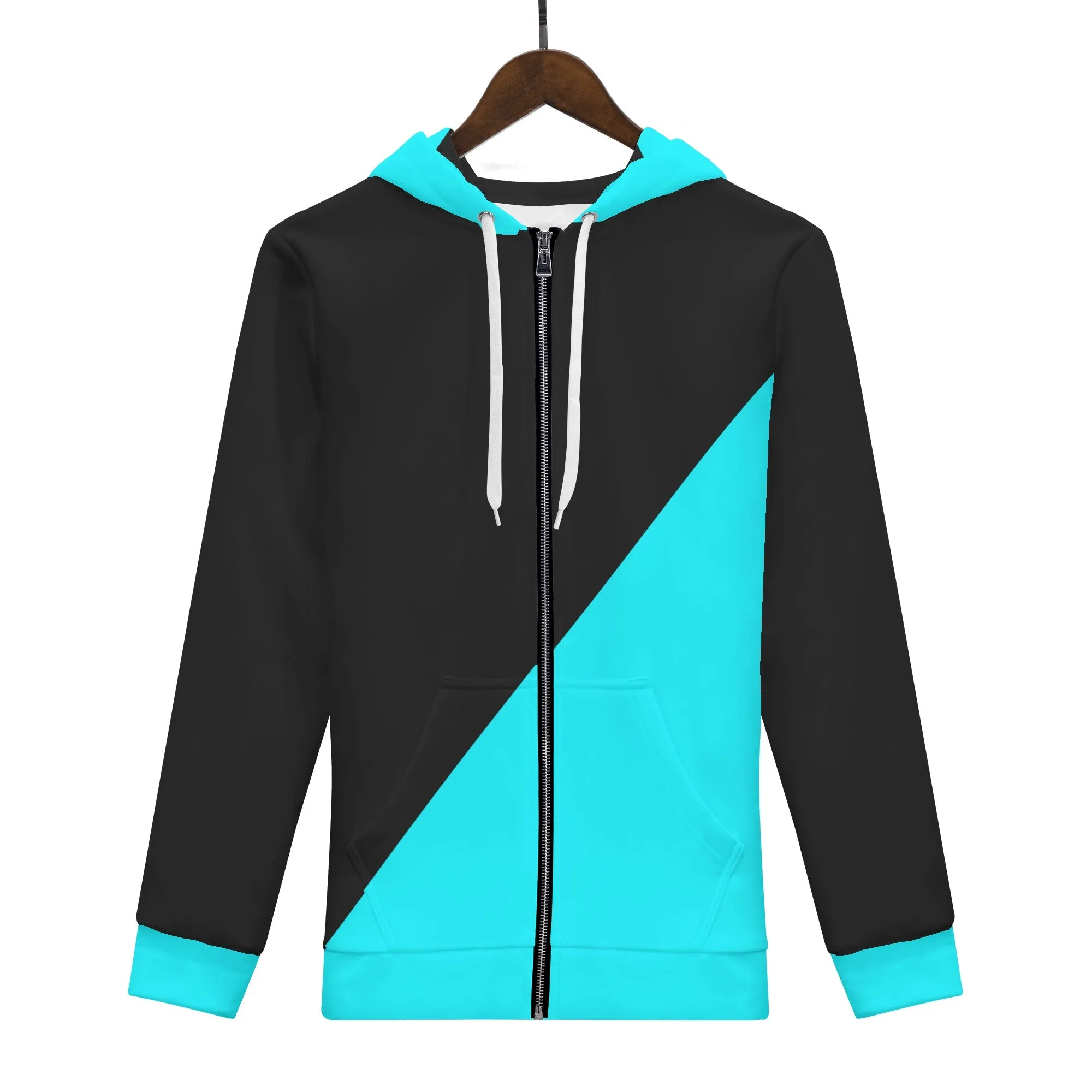 Womens Teal & Black Asymmetrical Zip Up Hoodie