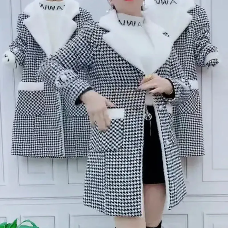 Women's Thickened Lapel Button Down Plaid Coats