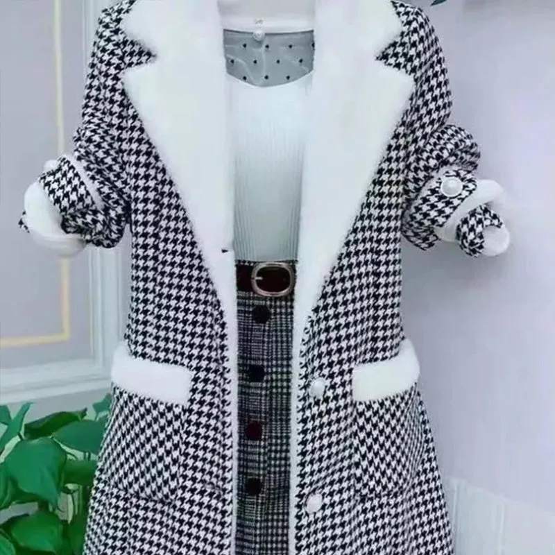 Women's Thickened Lapel Button Down Plaid Coats