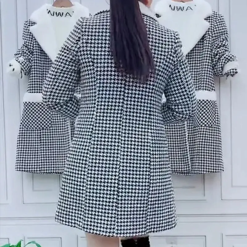 Women's Thickened Lapel Button Down Plaid Coats