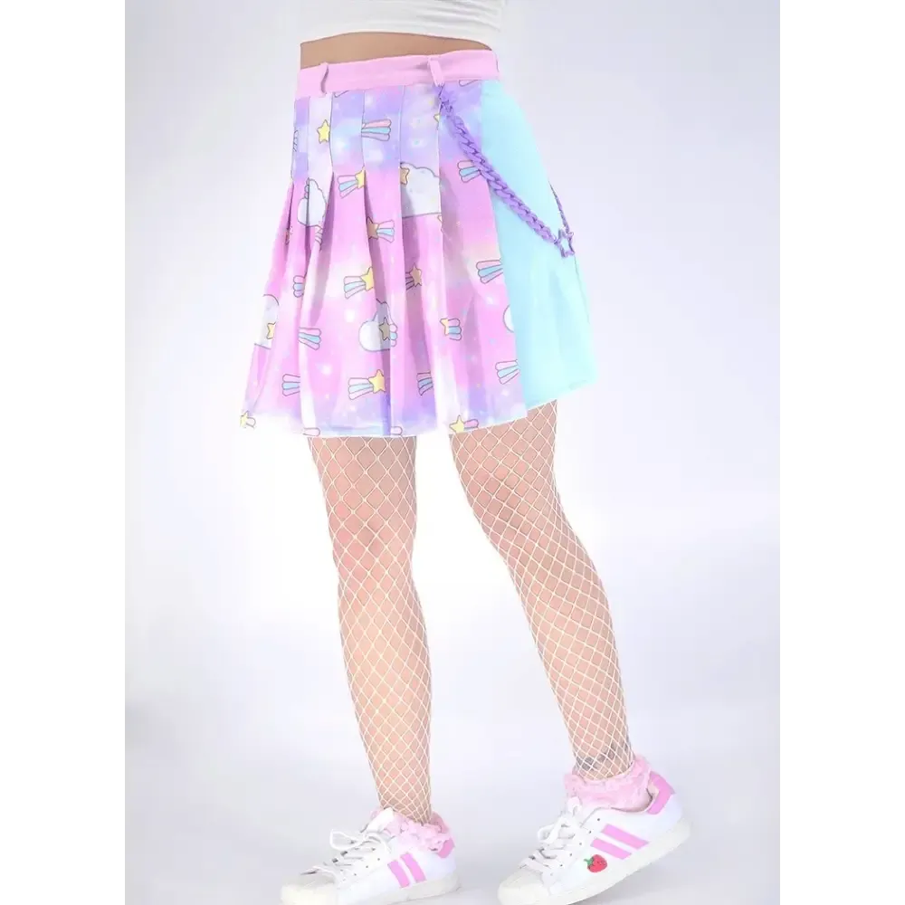 Y2K Pleated Side Split Shorts with Removable Chain and Zipper Closure