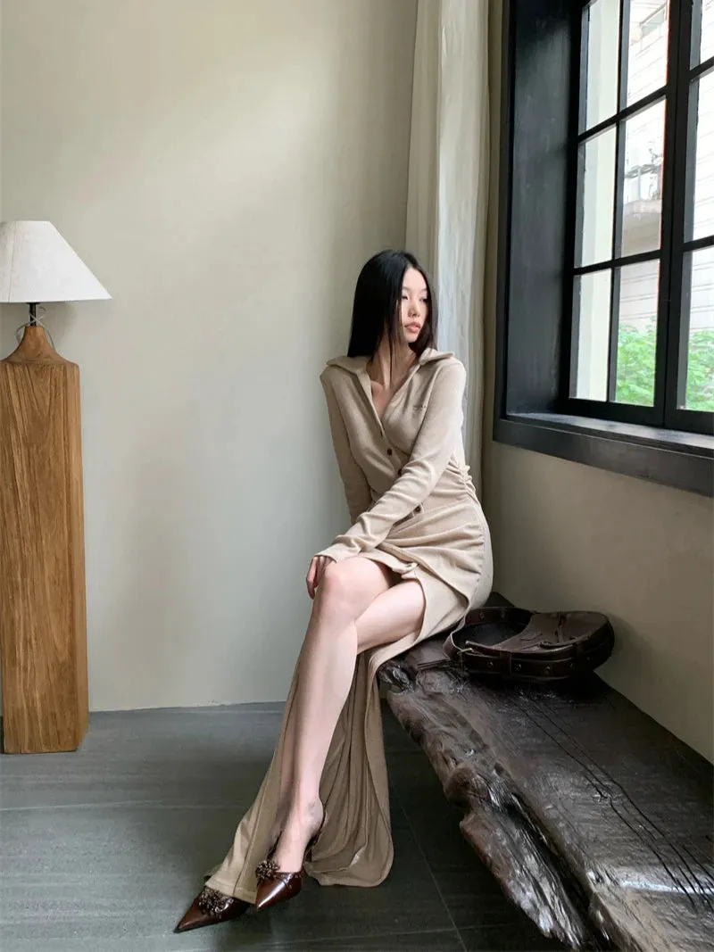 Y2K Wrap Tie Slit Maxi Dress
