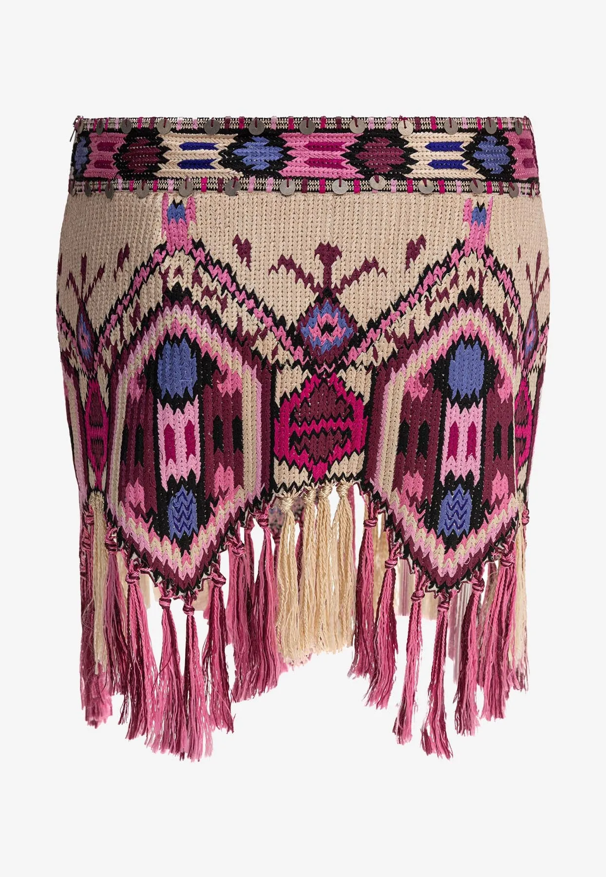 Yolana Embroidered Fringed Mini Skirt