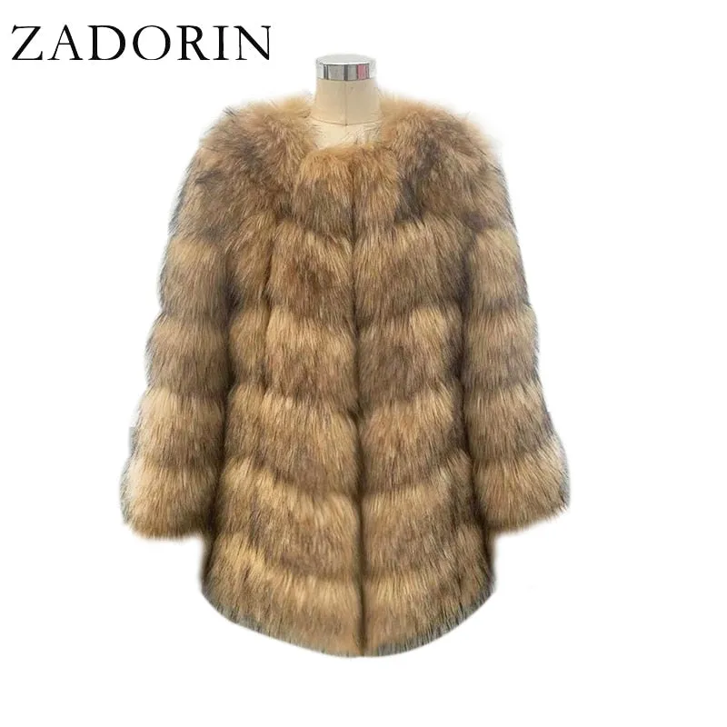 ZADORIN New Luxury Splicing Long Faux Fur Coat Women Thick Warm Winter Fashion Fluffy Faux Fur Jacket Coats for Women Outerwear